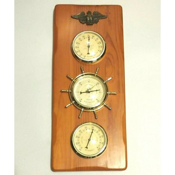 VTG Springfield Mariner Barometer Thermometer Hygrometer Wood Wall Station - Picture 1 of 9